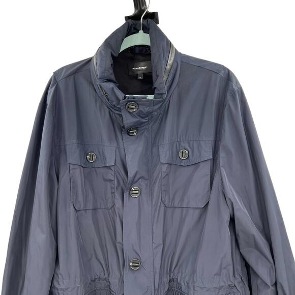 Mackage‎ Wyatt Safari Rain Jacket Button Zipper Leather Trim Blue Size 44 US XL - Picture 2 of 15
